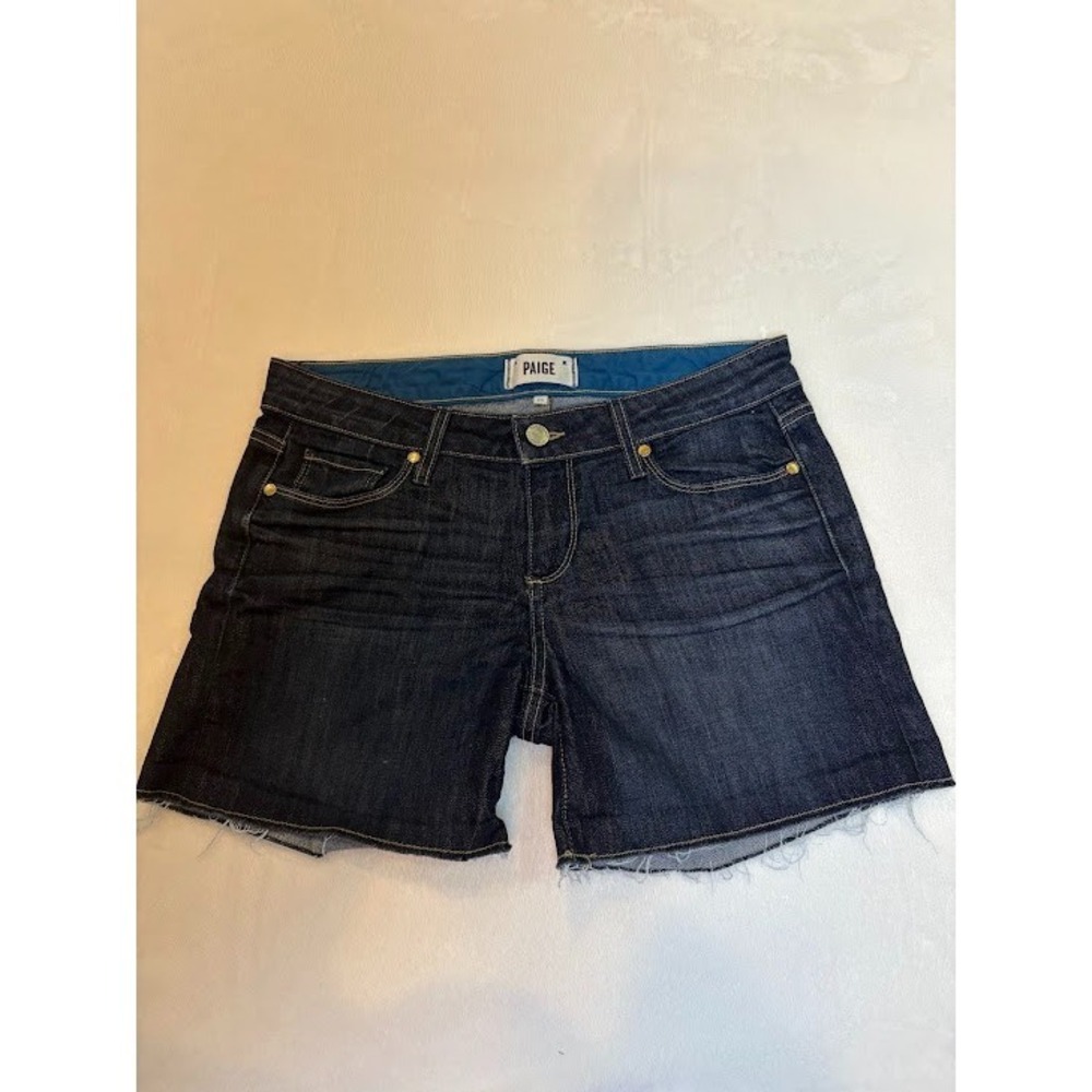 Paige Denim Shorts Size 26 Dark Wash Raw Hem Inseam 4.5"